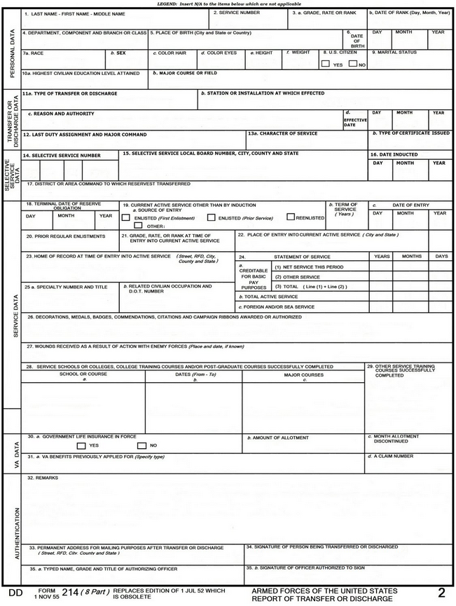 sample dd214 form