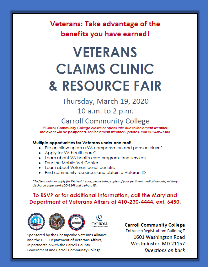 Veterans Claims Clinic & Resource Fair in Carroll County